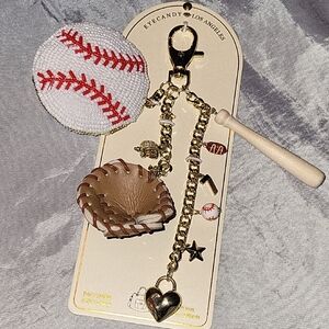 Baseball Themed Keychain Bag Charm with Glove and Bat Bnwt Ta